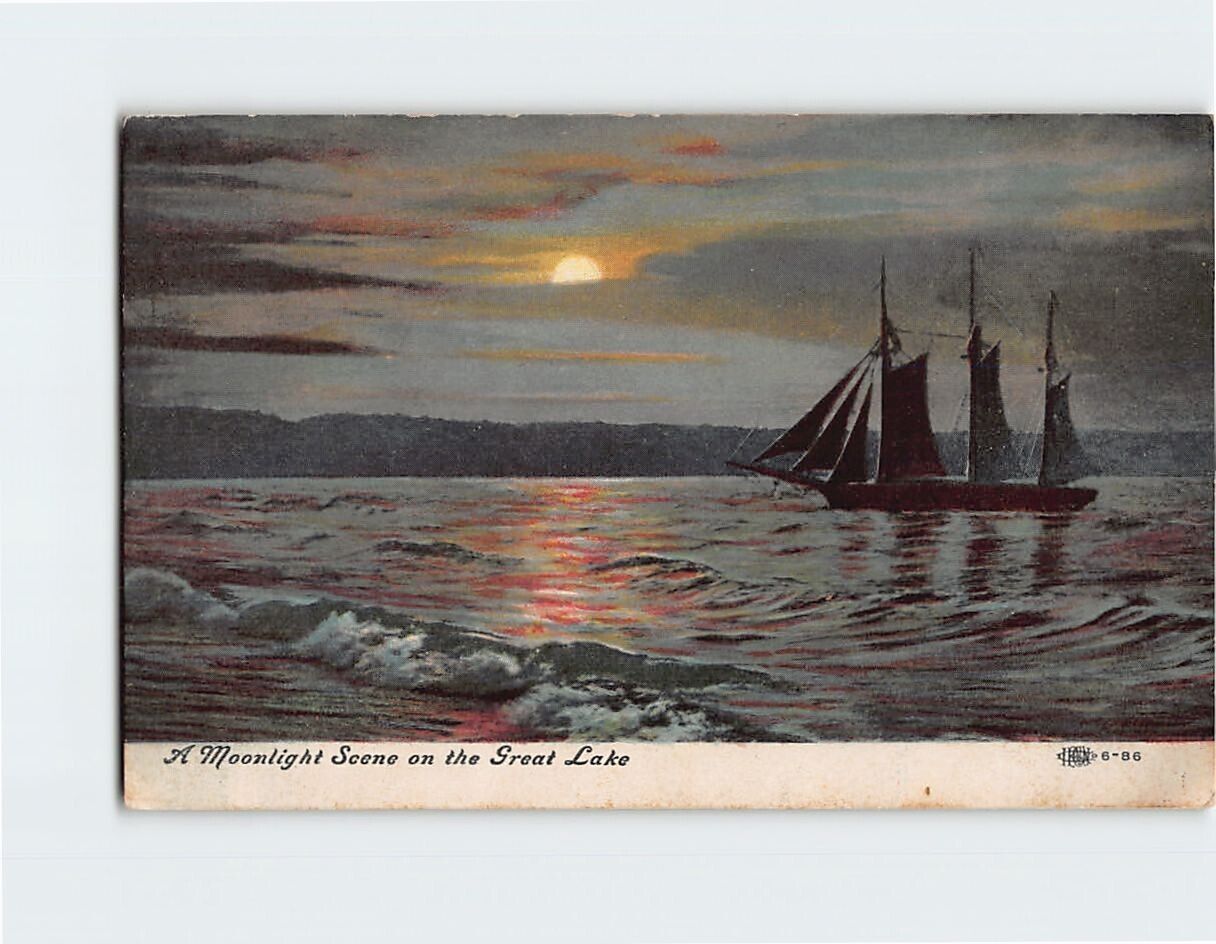 Postcard A Moonlight Scene on the Great Lake