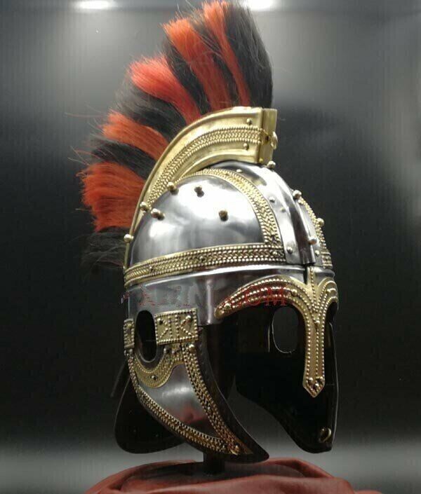 Medieval Warrior Brass Berkasovo Crested Viking Vendel With Plume Helmet