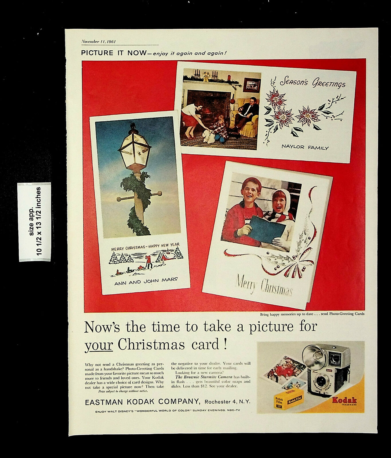 1961 Eastman Kodak Company Christmas Card Season Camera Vintage Print Ad 22455
