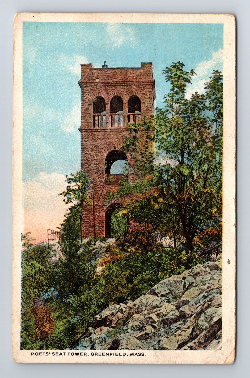 Greenfield MA-Massachusetts, Poets' Seat Tower, Antique, Vintage c1921 Postcard
