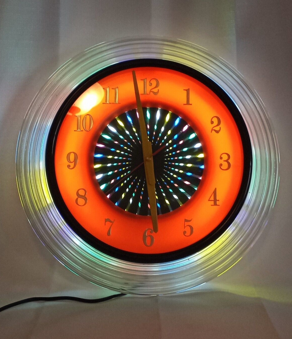 Vintage MCM Large Light Kaleidoscope Wall Clock Psychedelic Starburst