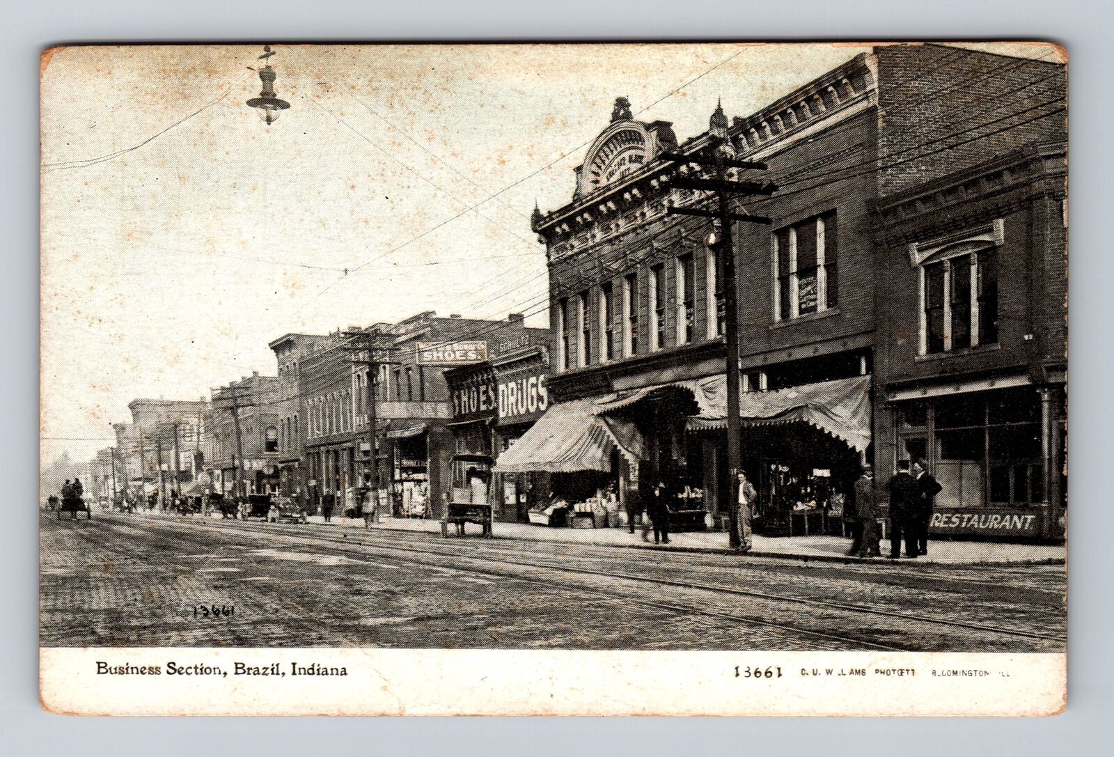 Brazil IN-Indiana, Main Business Section and Shops, Antique Vintage Postcard