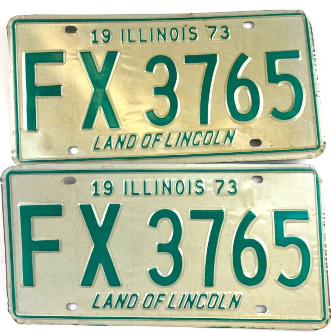 Illinois 1973 License Plate Set Garage Vintage Man Cave FX 3765 Collector Decor