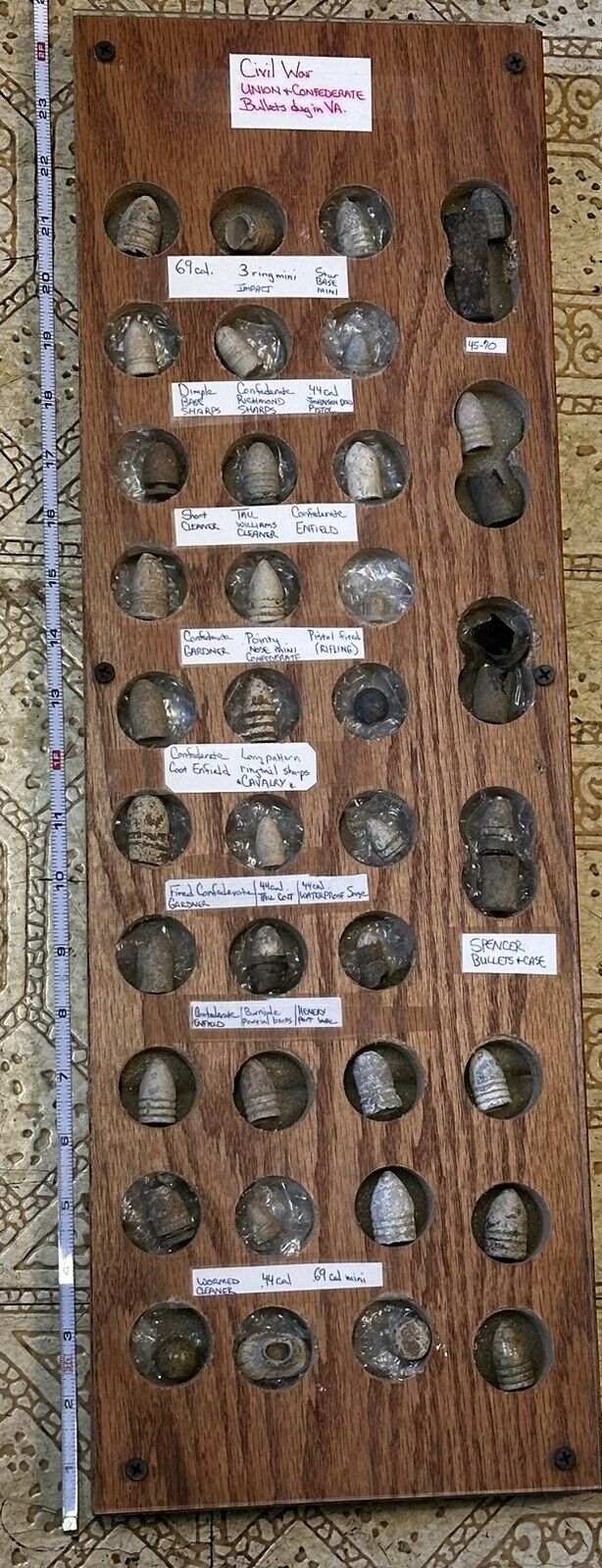 U.S Civil War Bullet / Minié ball Collection - North & South - Wood Frame(heavy)