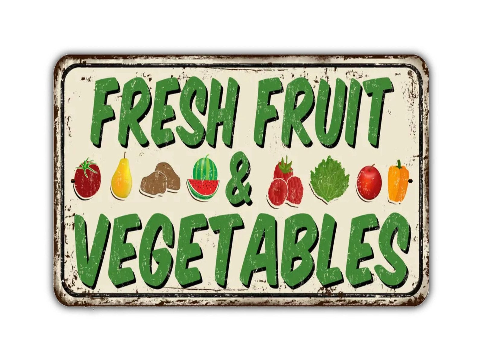 Fresh Fruit And Vegetables Sign Vintage Style