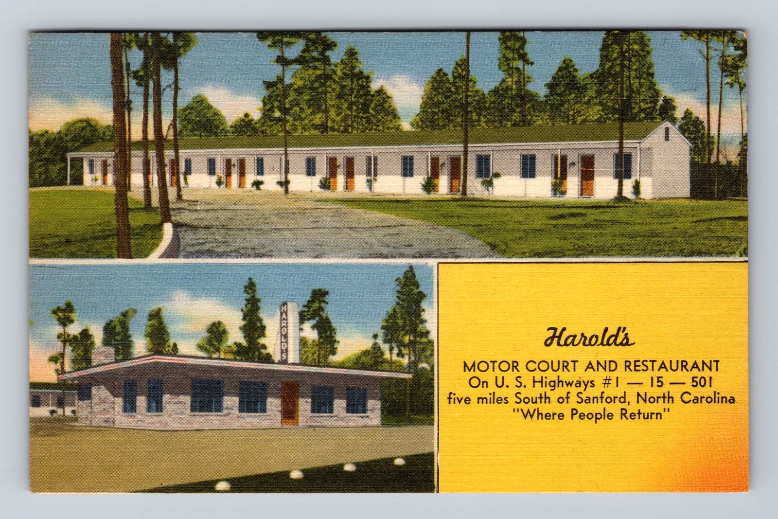 Sanford NC-North Carolina Harolds Motor Court Advertising Vintage c1951 Postcard