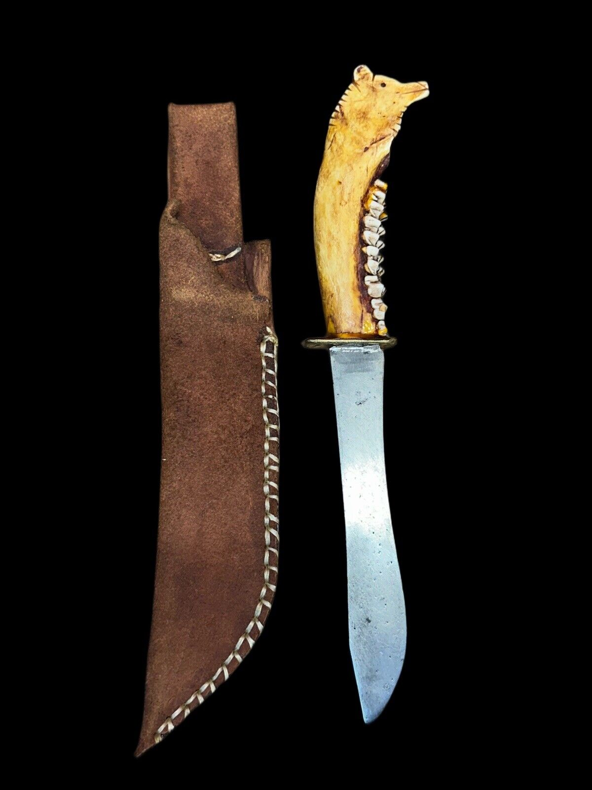Antique Primitive Knife  Early 1900s  Hand Carved Folk Art Bear Pommel