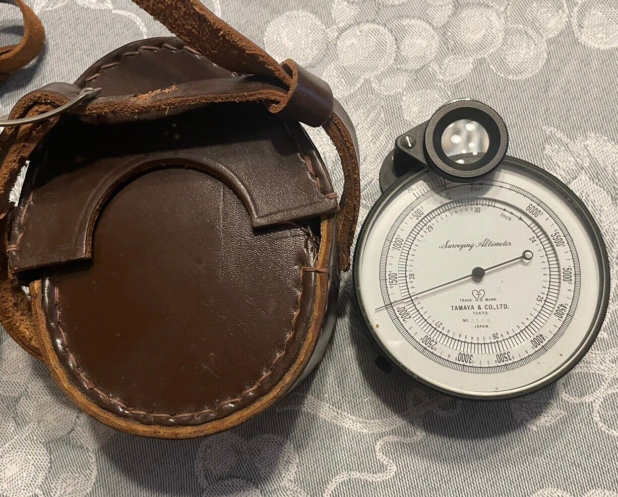 Antique Tamaya & Co LTD Altimeter in Leather Case Tokyo Japan Vintage Altitude