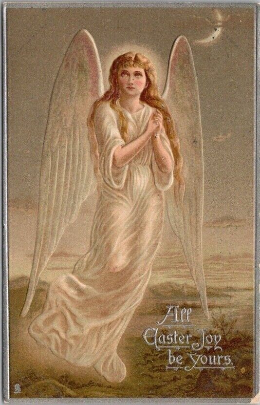 Vintage 1908 HAPPY EASTER Embossed Postcard Flying Angel Girl TUCK\'S Series 1935