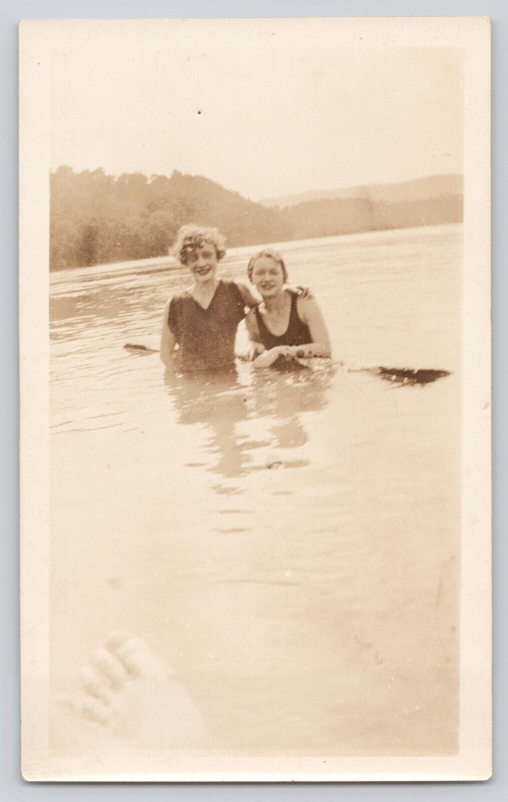 Vintage Photo Woman Bathing Beauties In Swimsuits At Lake Original c1920s