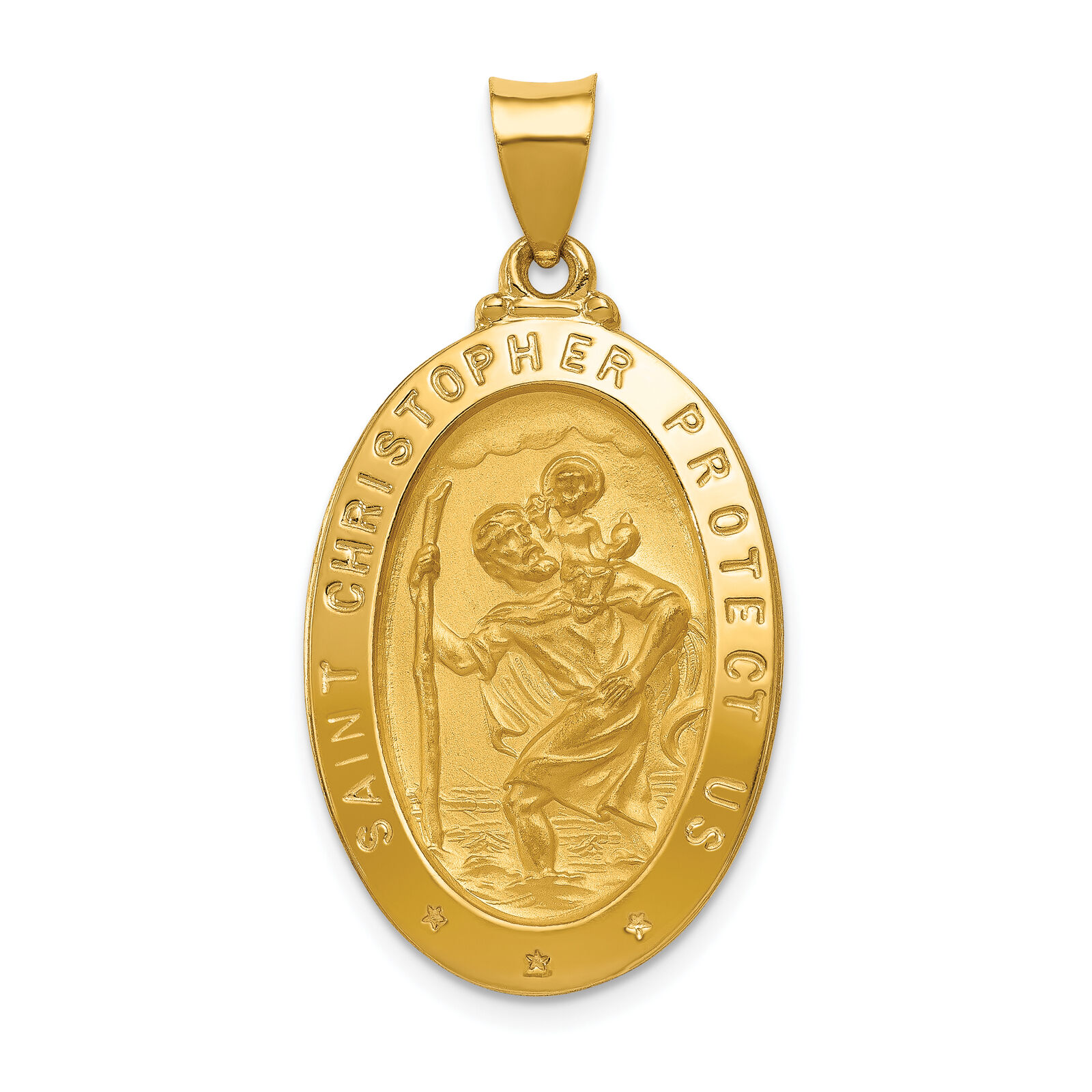 14k Polished and Satin St Christopher Medal Hollow Pendant XR1405