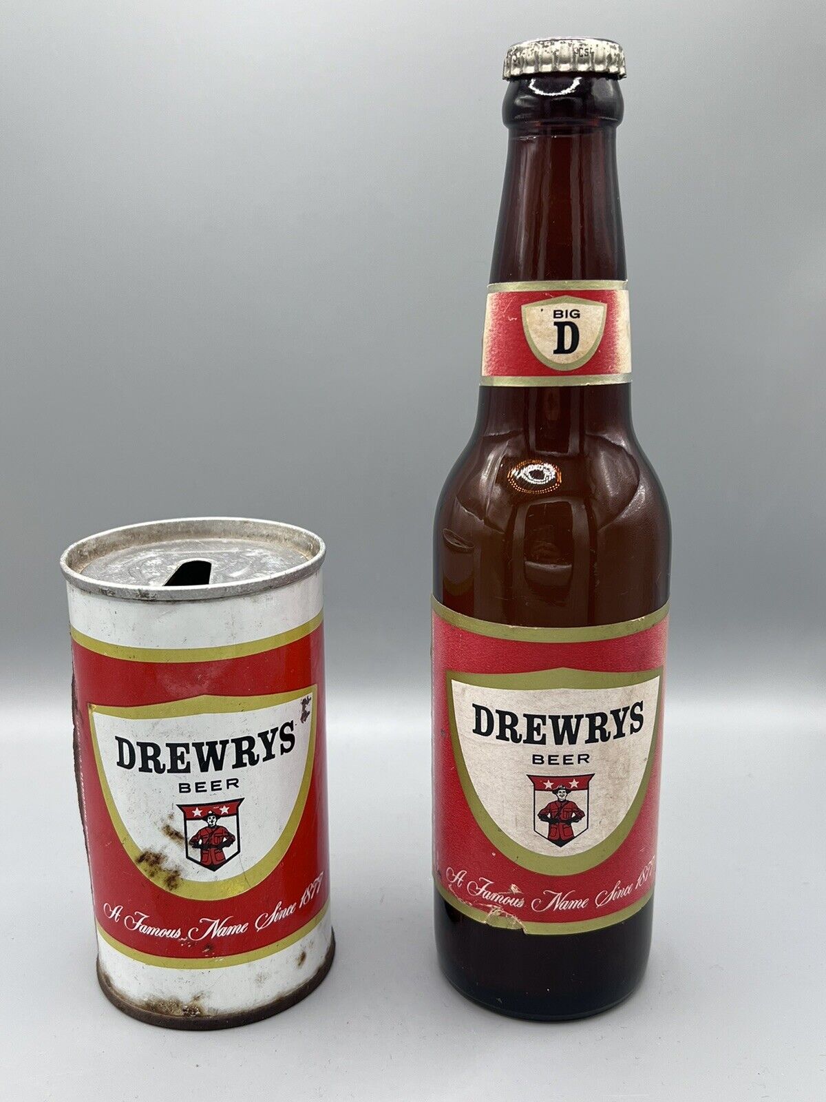 Vintage Drewrys Beer Bottle & Can Display Bottle with Cap Still On. 1946. Empty