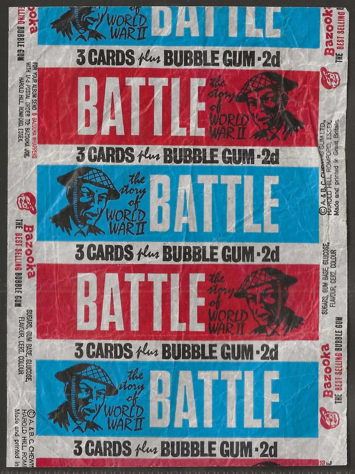 A&BC WRAPPER BATTLE CARDS 1966 (VARIANT 3 CARDS PLUS BUBBLE GUM)