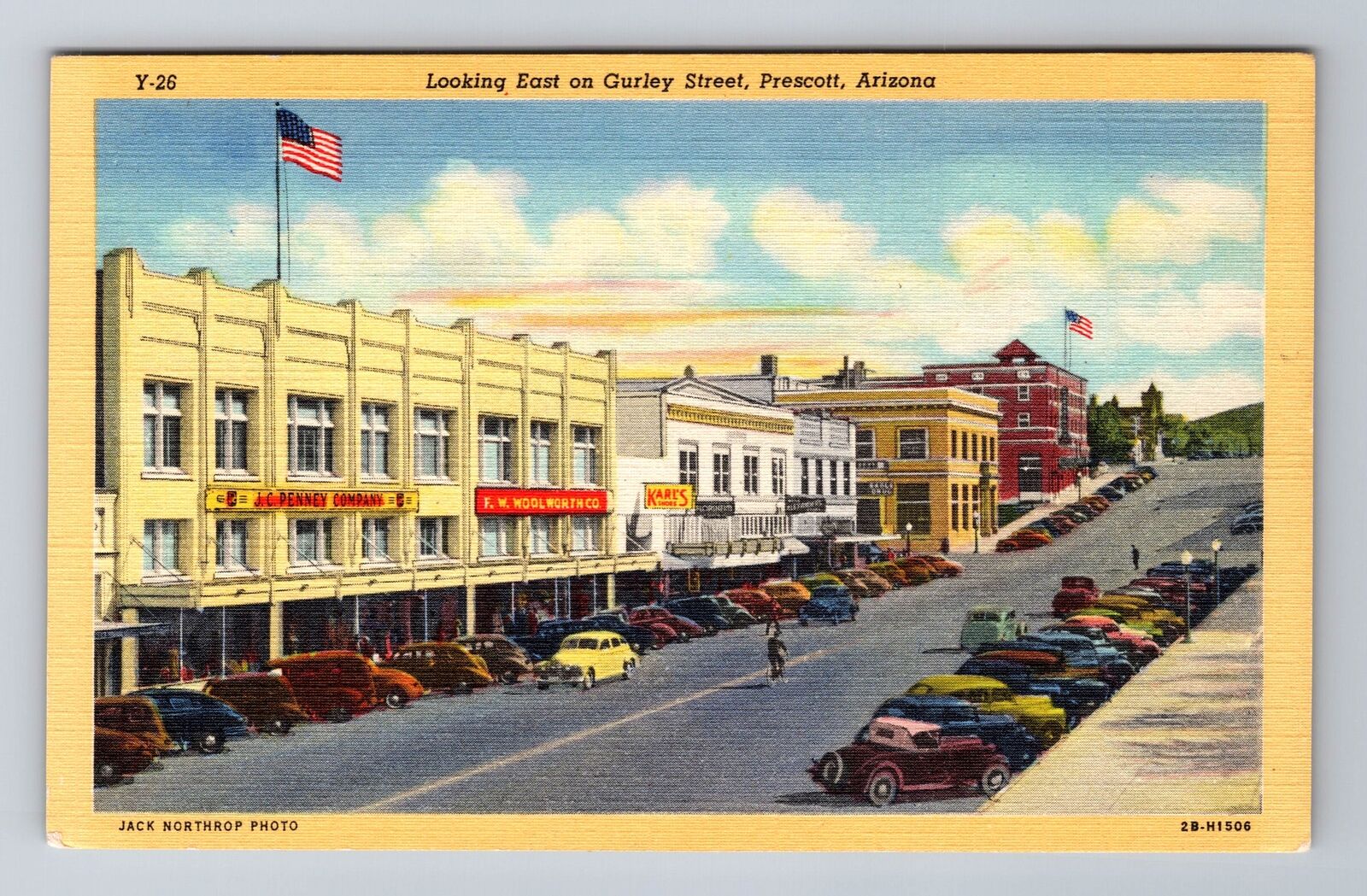 Prescott AZ-Arizona, Looking East On Gurley Street, Antique Vintage Postcard