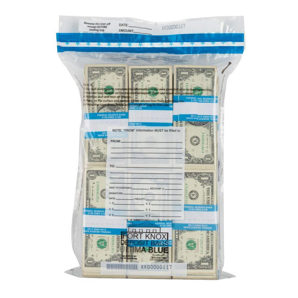 Ultima Blue Dual Pocket Clear Deposit Bags | 12W x 16H | Pack of 100 | Transi...