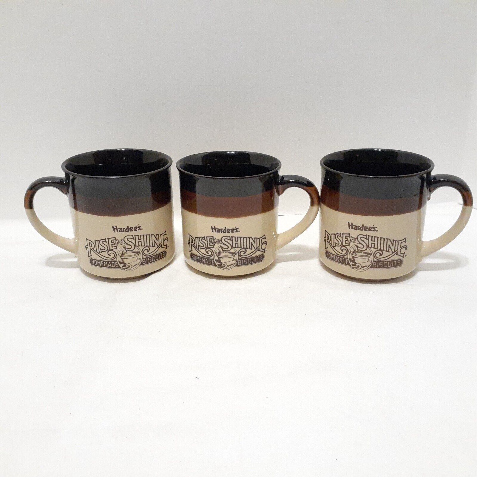 Vintage Set of 3 Hardee's 1989 Rise and Shine Coffee Mugs / Cups