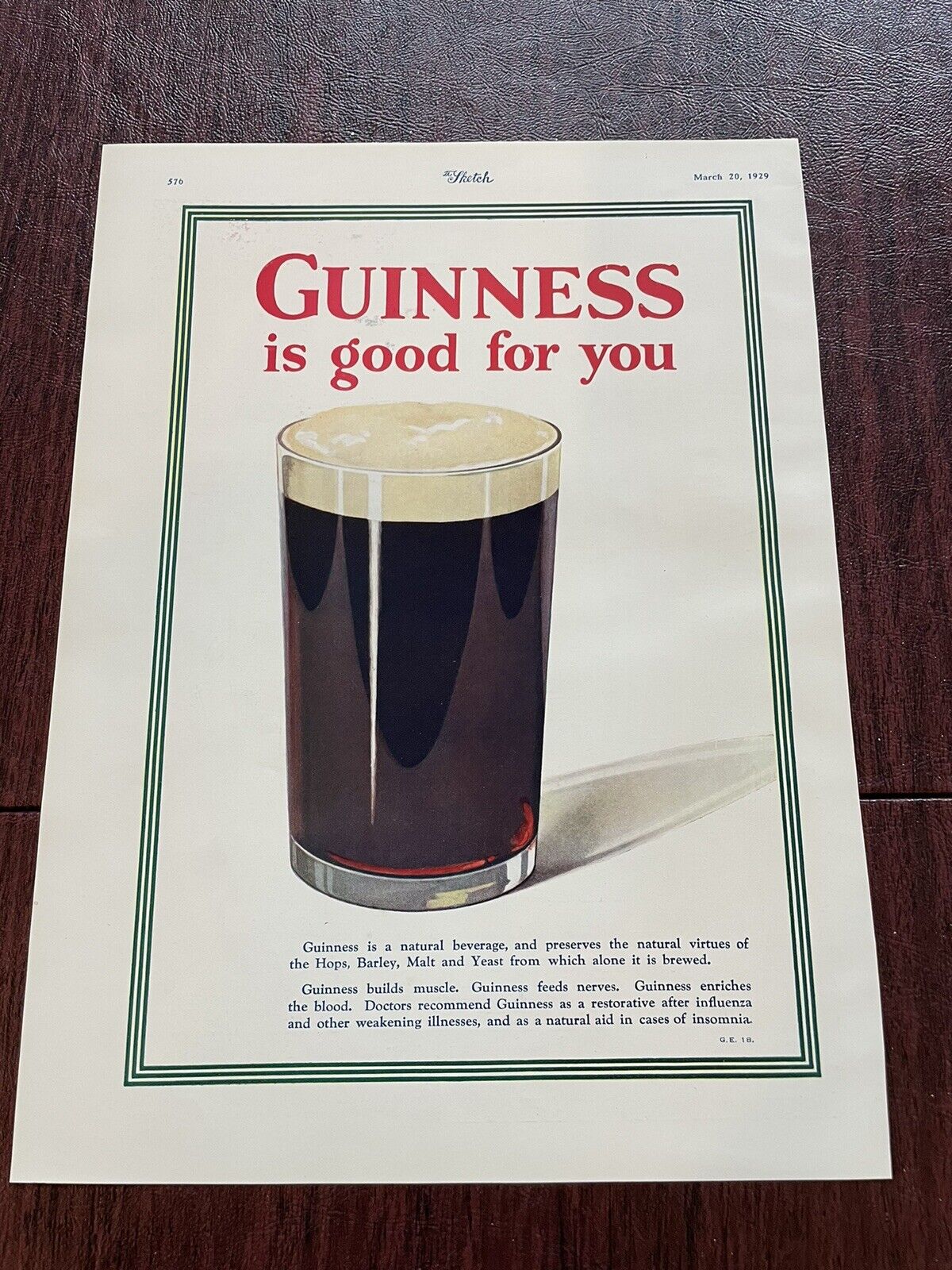 Guinness Vintage Ad Guinness Is Good for You Natural Aid Insomnia() Sketch 1929