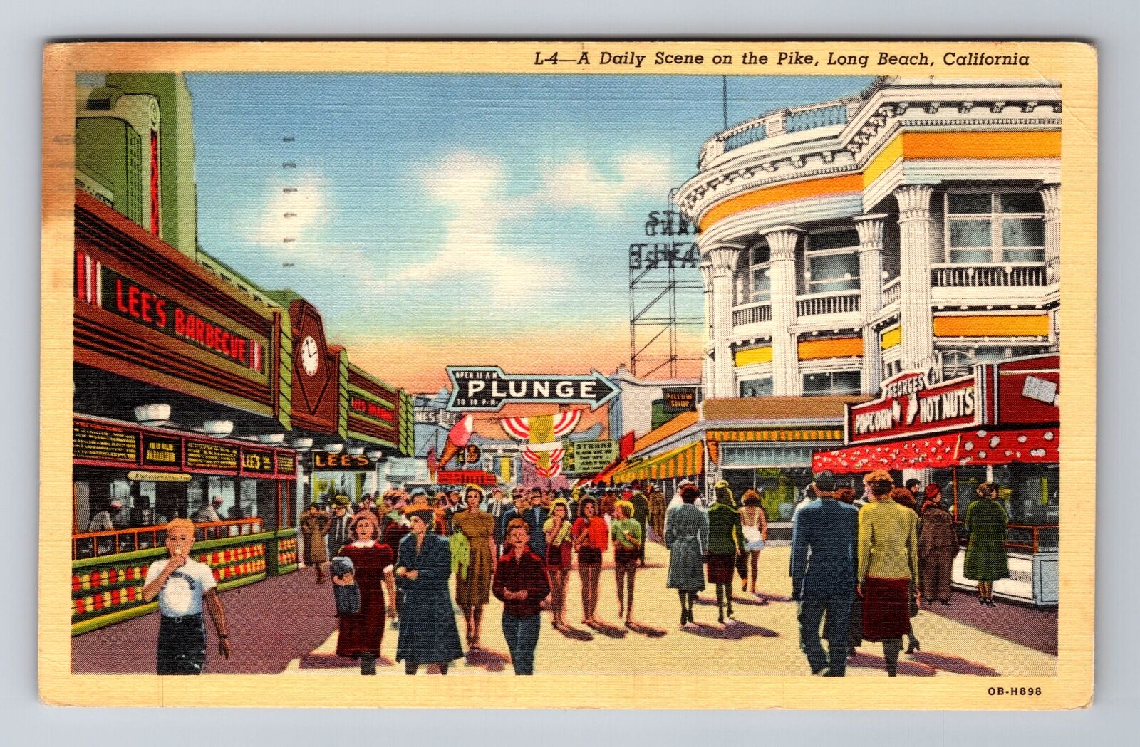 Long Beach CA-California, A Daily Scene on the Pike, c1942 Vintage Postcard
