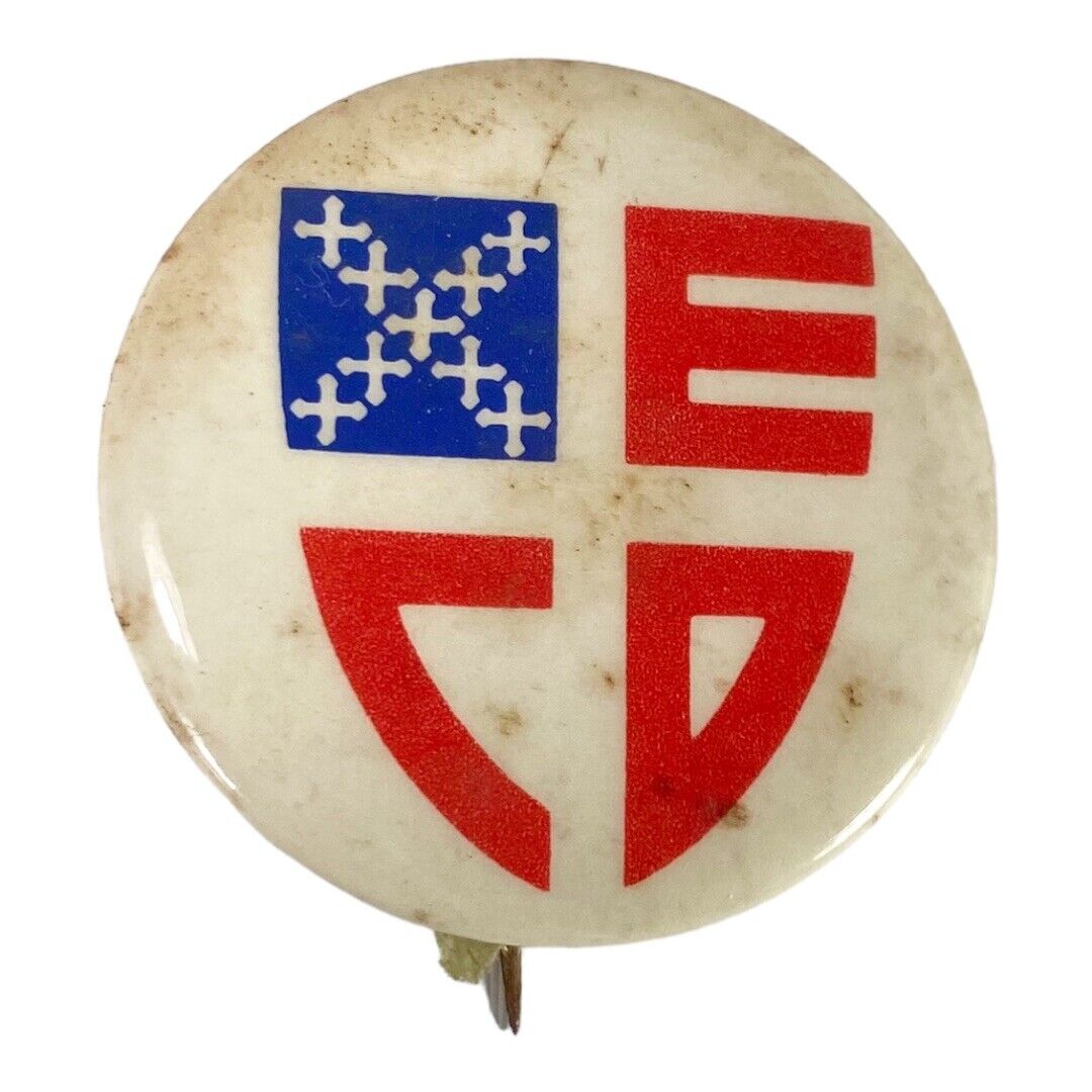 Vintage Round Novelty ECD Episcopal Church Crest  Pinback Button Brooklyn 1.25”