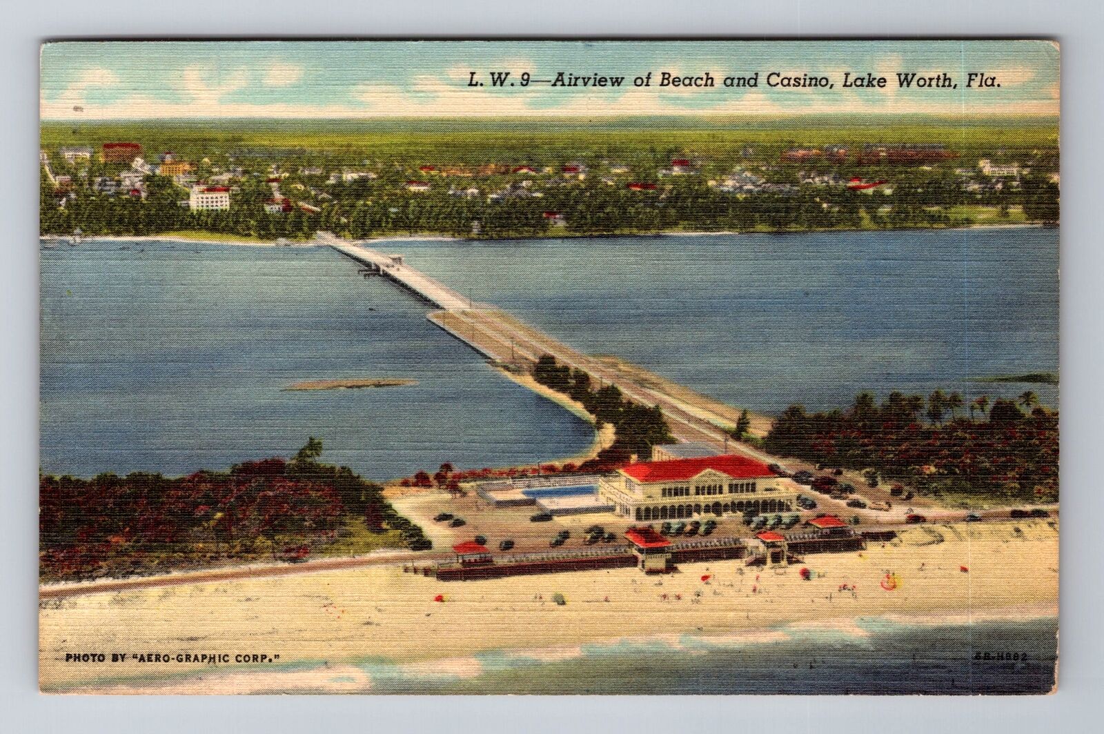 Lake Worth FL-Florida, Aerial Beach And Casino, Antique, Vintage c1952 Postcard