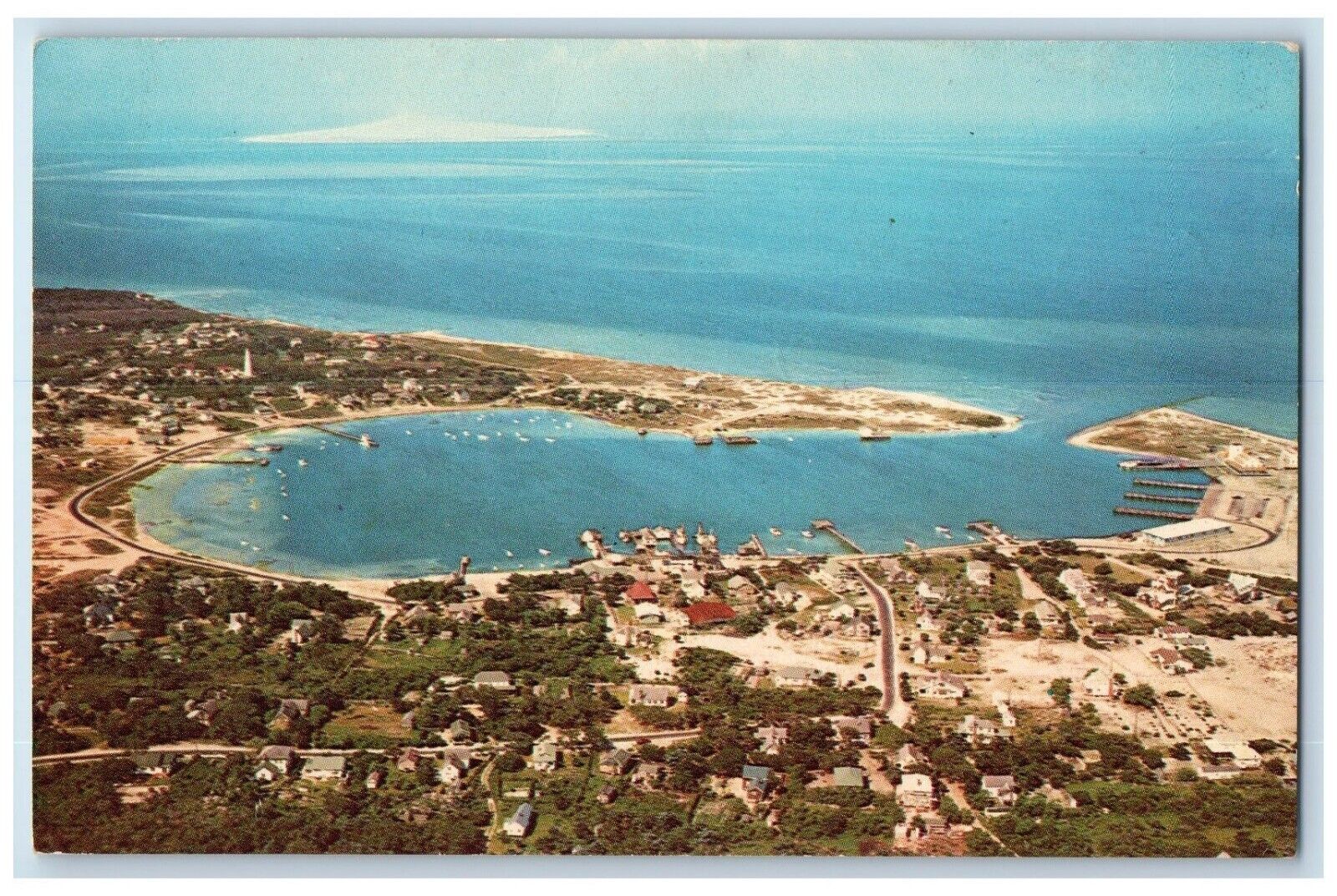 1960 Aerial View Ocracoke Village Harbor Ocracoke Island North Carolina Postcard