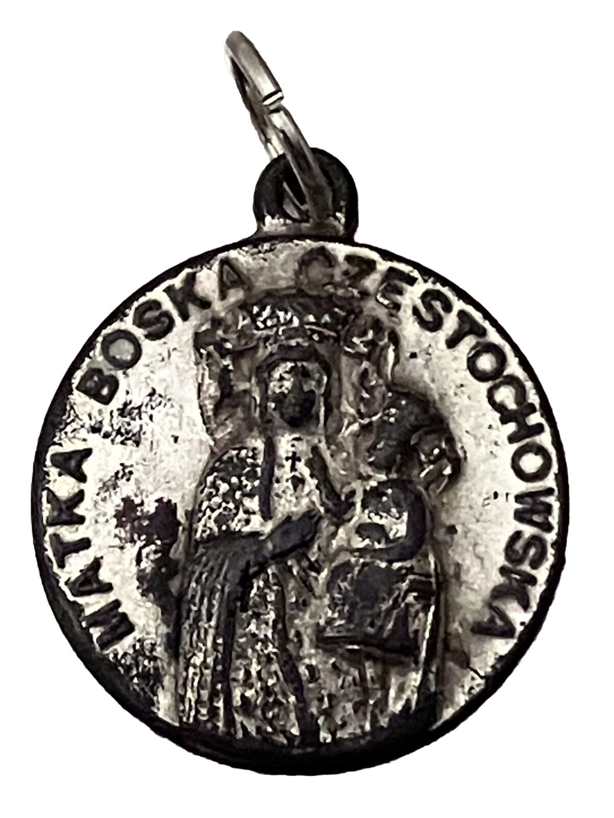 Vintage Catholic Matka Boska Czestochowa Polish Language Worn Religious Medal