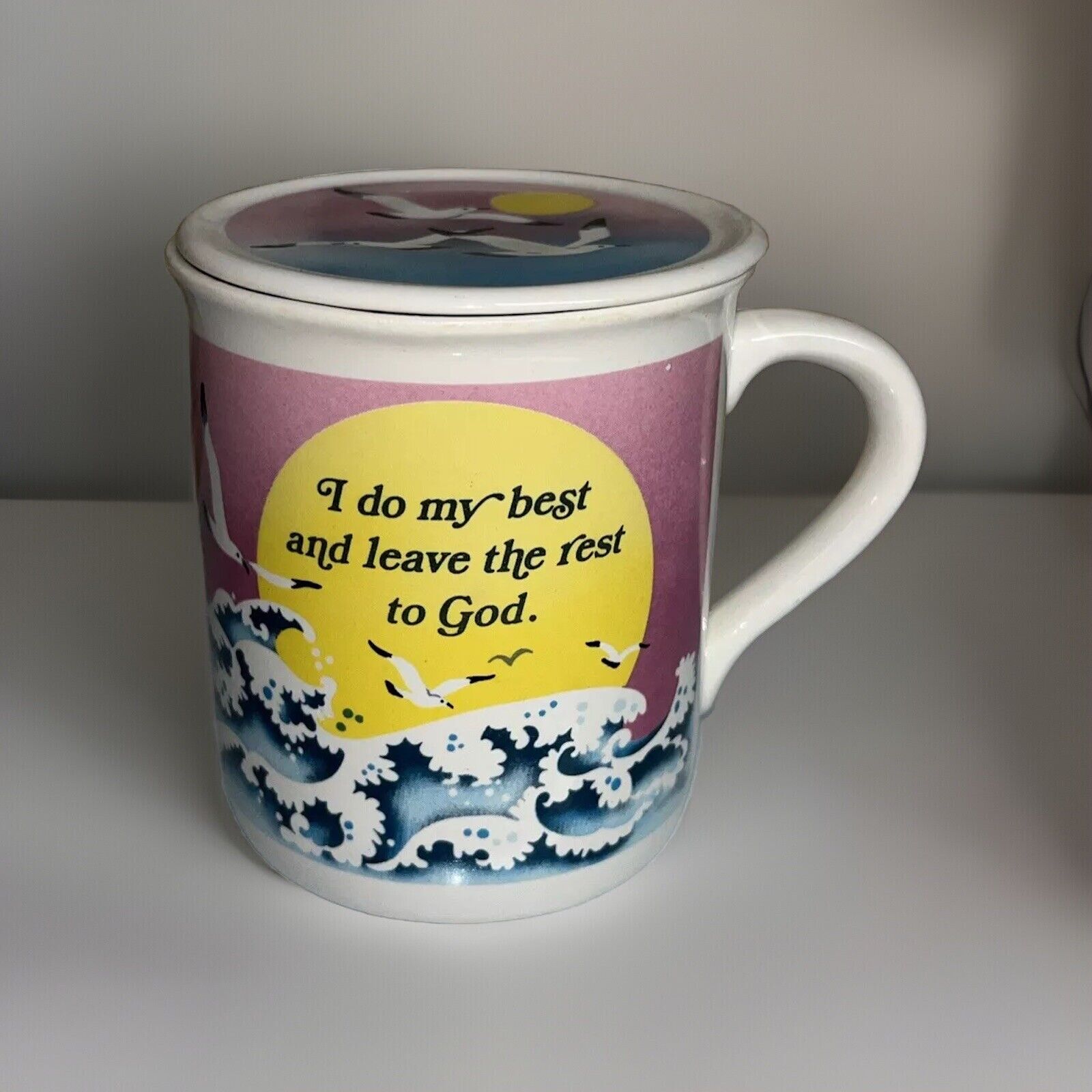 Vintage Mug with Lid or Coaster “I Do My Best and Leave the Rest to God” VHTF