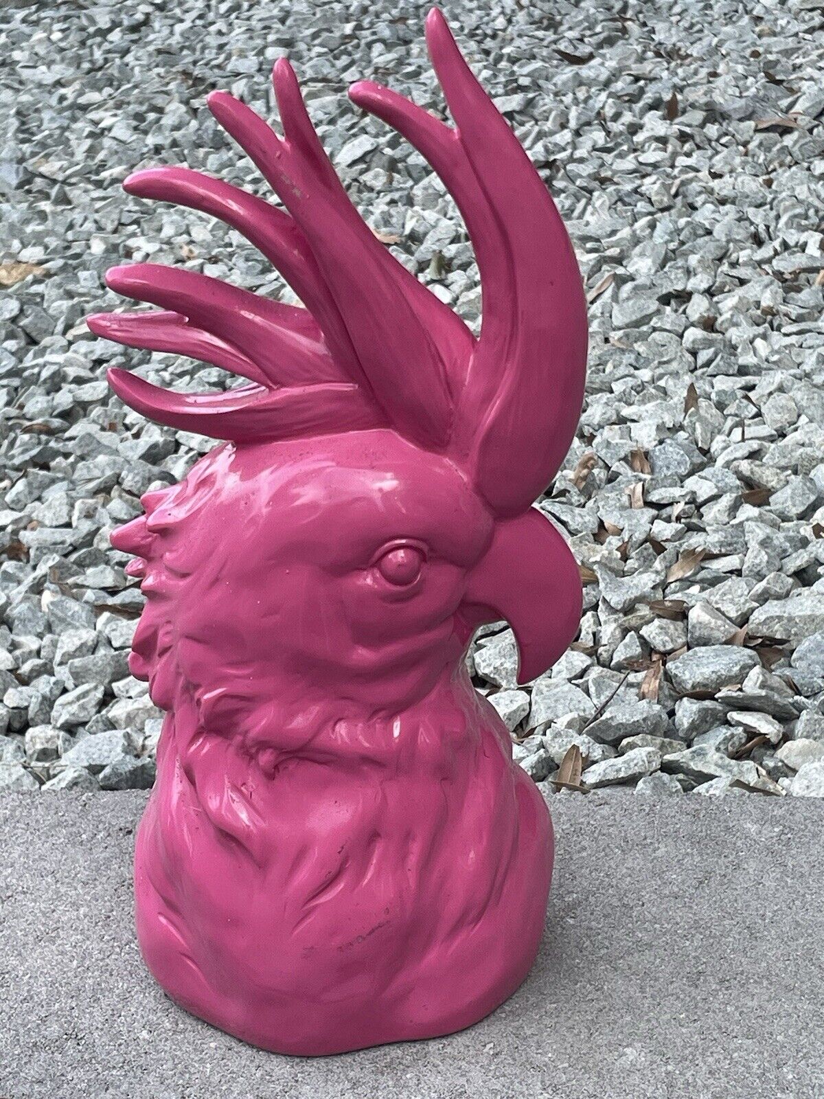 Bright Pink Cockatoo Parrot Figurine Head 13” tall