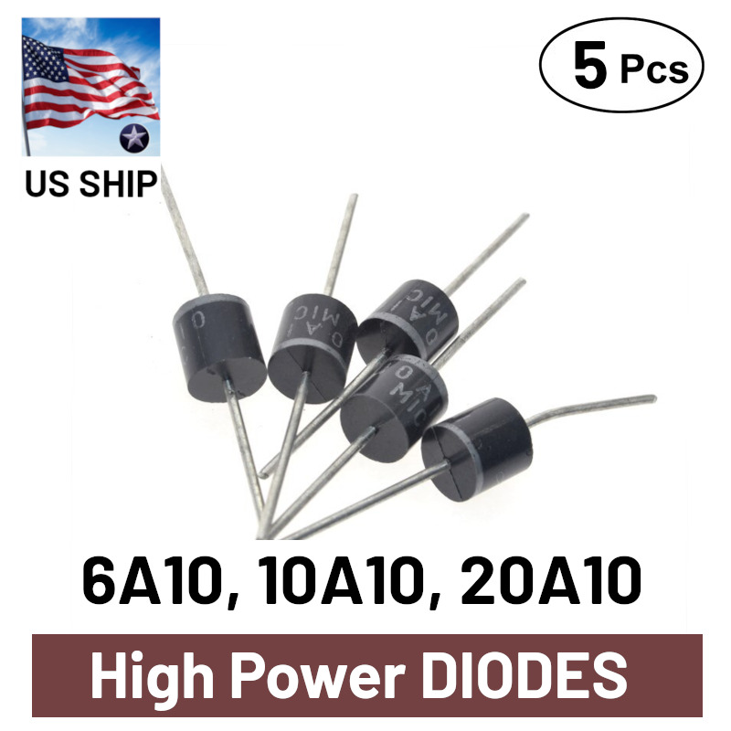 5PCS 6A10, 10A10, 20A10 | 1000V 1KV Axial Rectifier Diode Solar or GP | US Ship