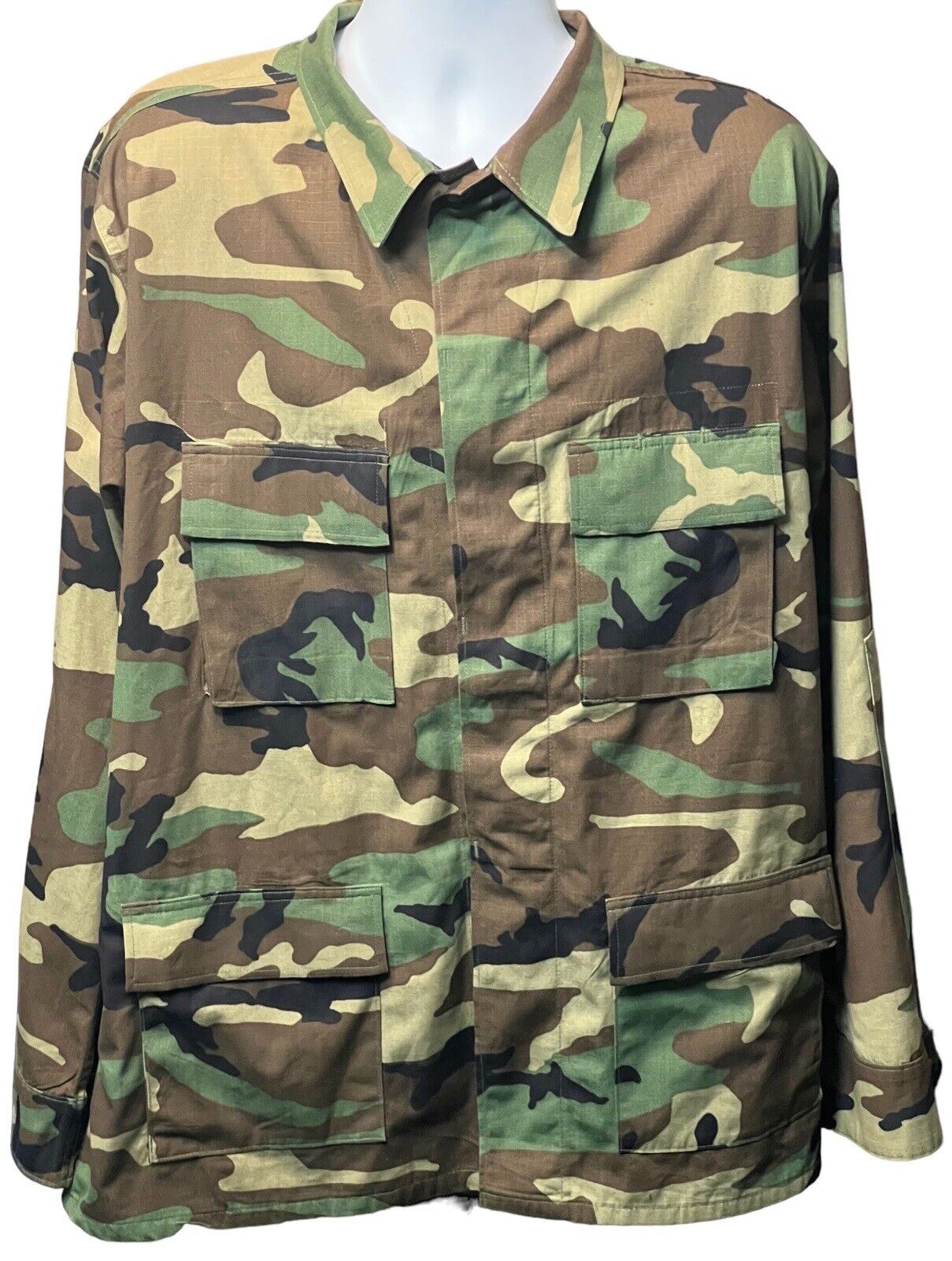 Military Woodland Camo Shirt Jacket Camouflage Combat Field Coat Large Regular