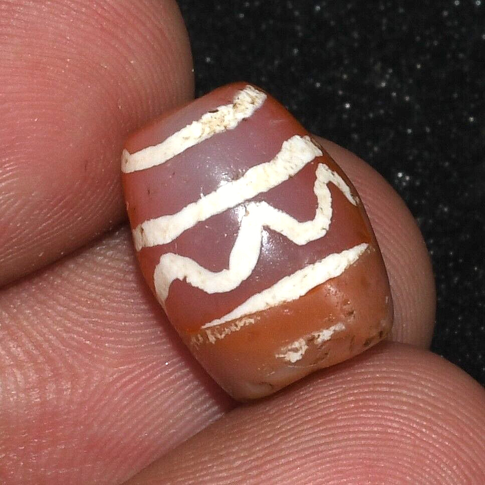 Large Ancient Etched Carnelian Longevity Bead with 4 Stripes in good Condition