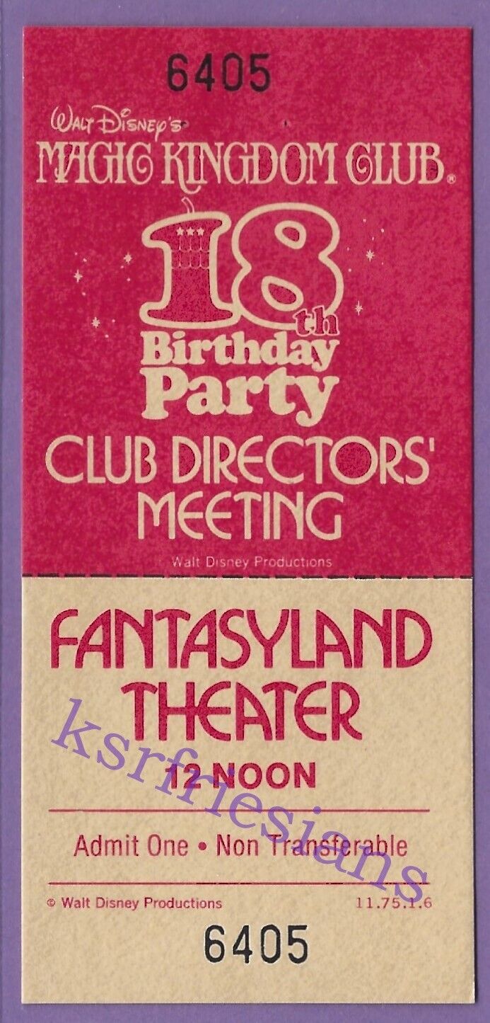1975 DISNEYLAND MKC 18TH CLUB MEETING TICKET Disney Pass #6405 Complete UNUSED