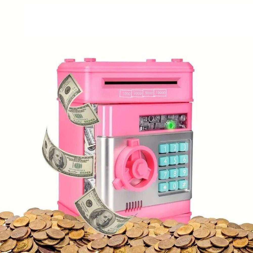 Electronic kids Piggy Bank Cash Coin Box Money Saving Box ATM Toy Kid Mini Safe