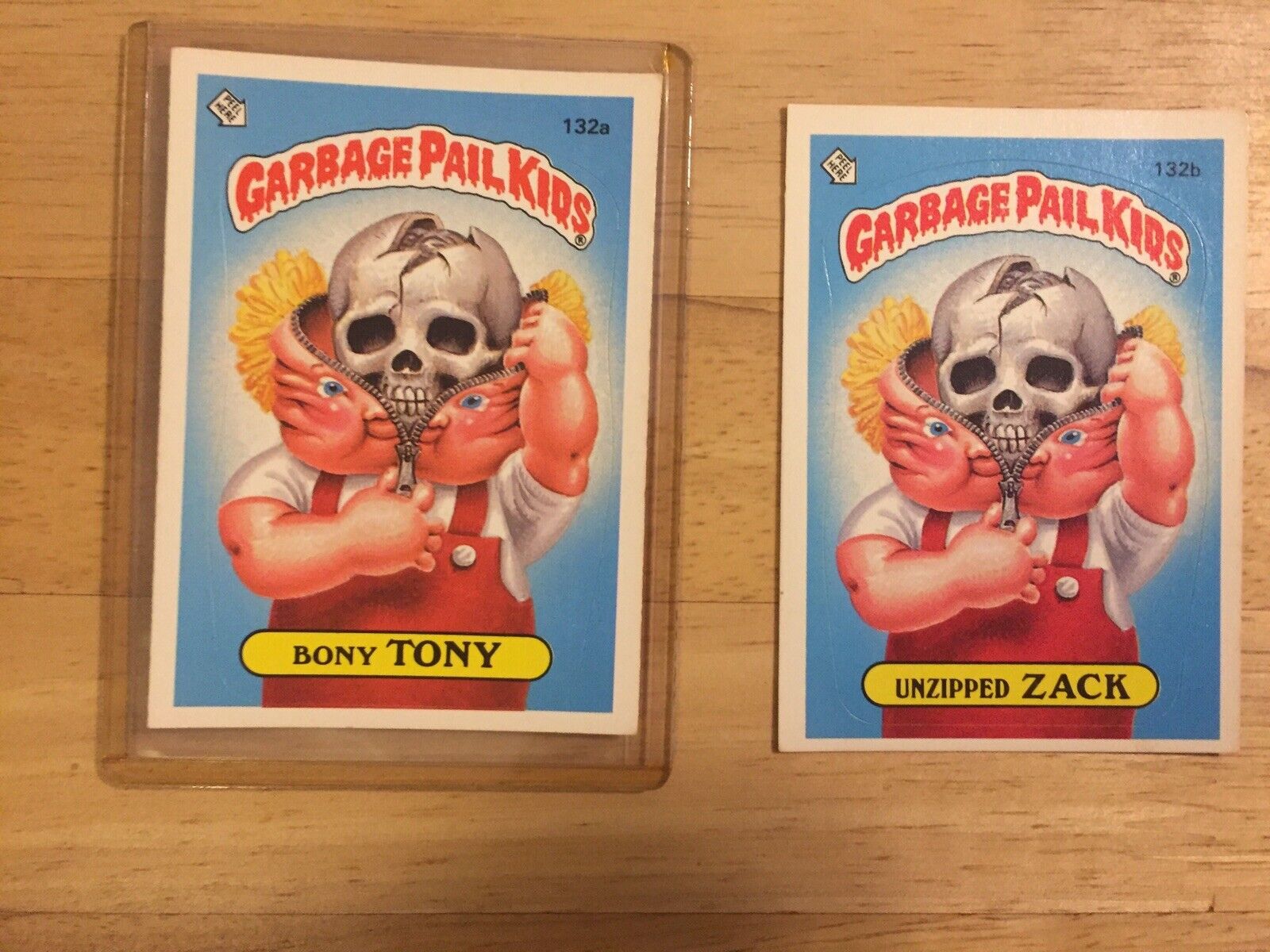 1986 Garbage Pail Kids Bony Tony Card #132a & #132b Unzipped Jack Set Lot Of 2