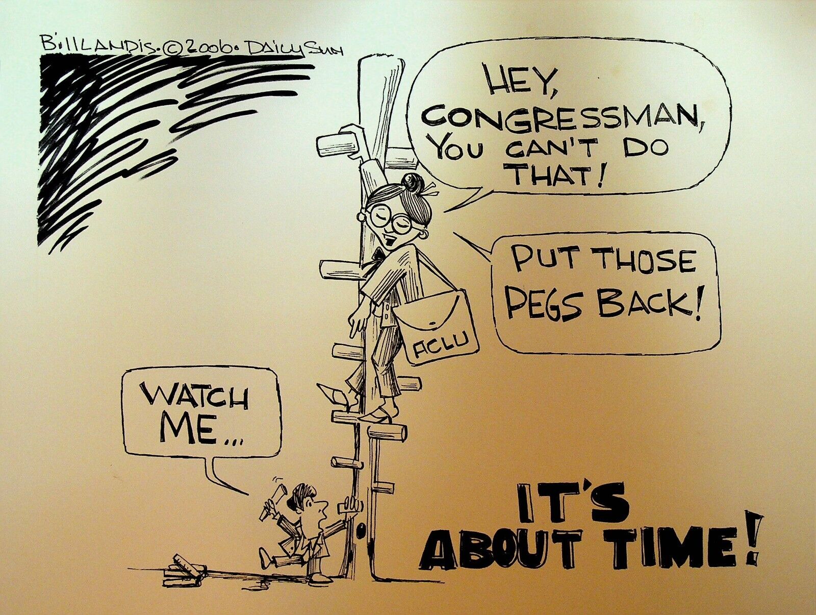 Bill Landis Original Cartoon Art The Villages Daily Sun 2006 Against ACLU