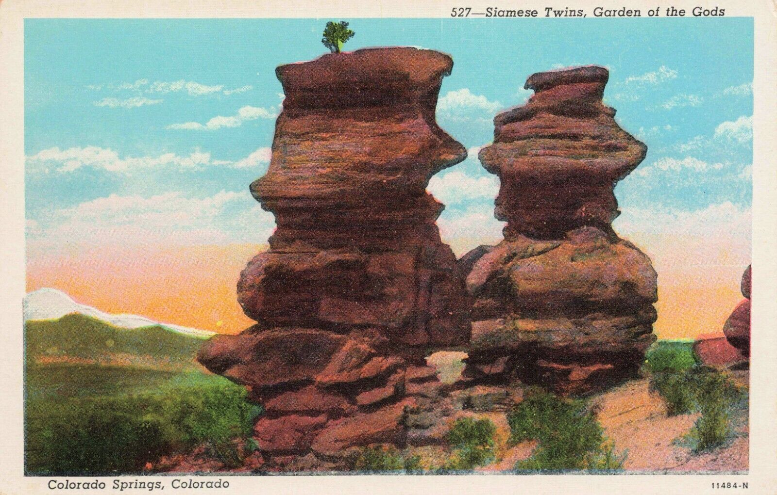 Postcard Siamese Twins Garden Of The Gods Colorado Springs