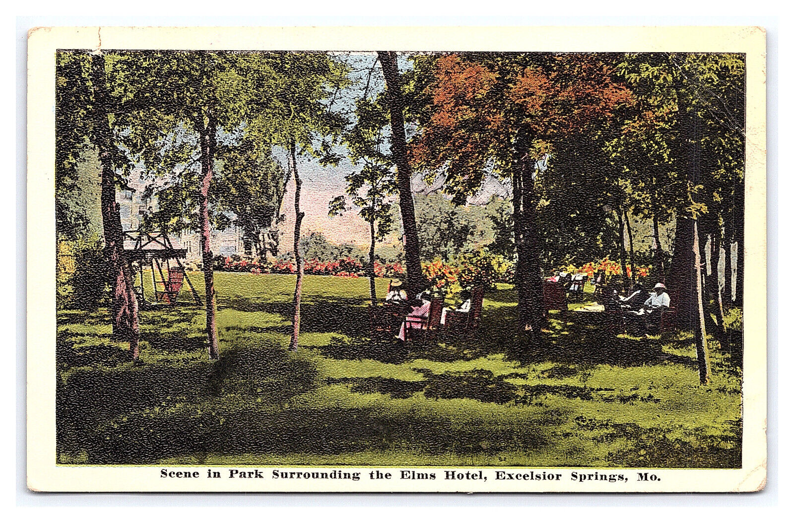 Park Surrounding Elms Hotel Excelsior Springs Mo. Missouri c1917 Postcard