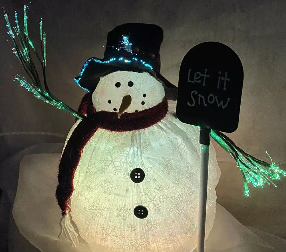 RAREVintage Fiber Optic 13”Color Changing Holiday Christmas Snowman Let It Snow