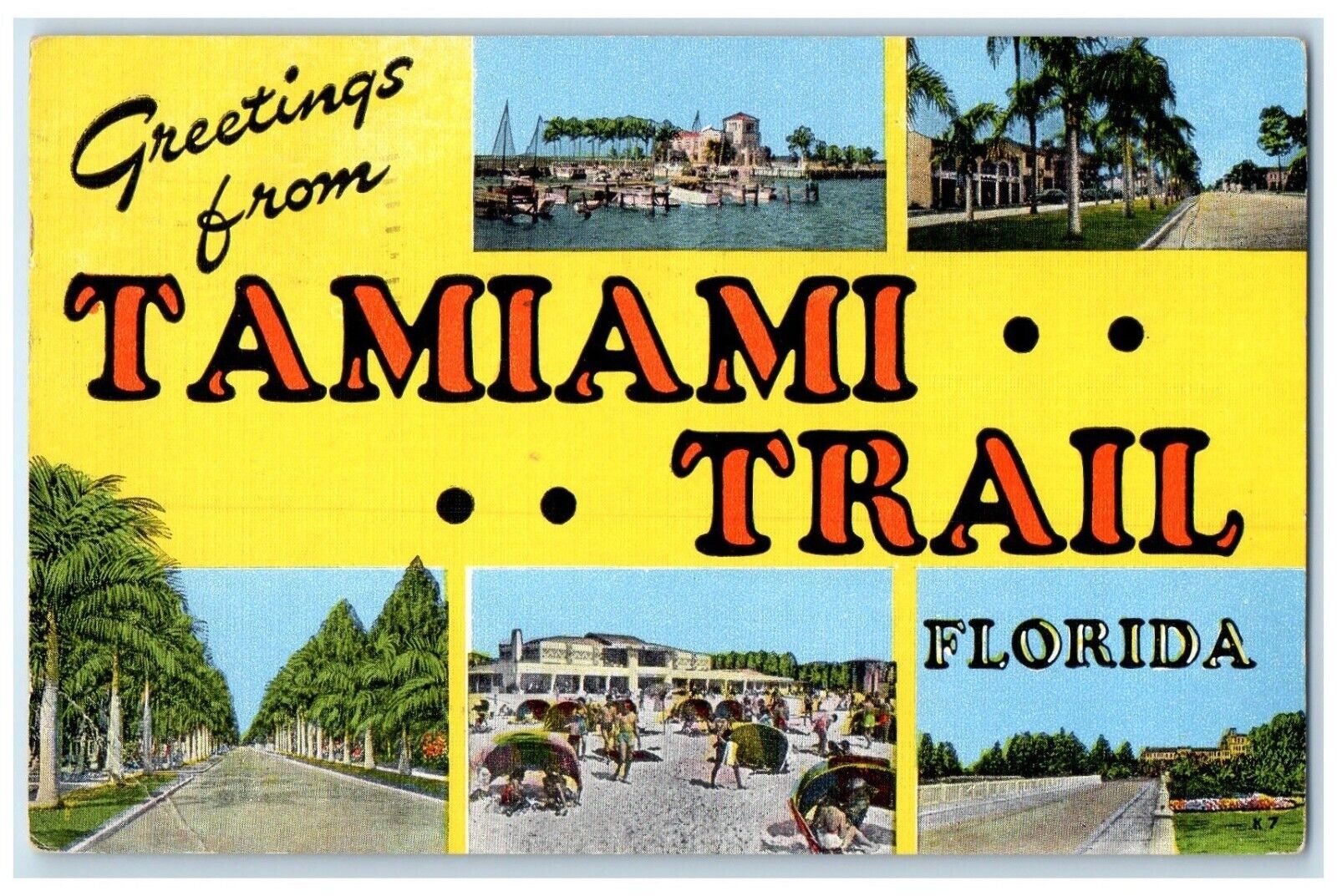 1952 Greetings From Key Views Multiview Tamiami Trail Florida Vintage Postcard