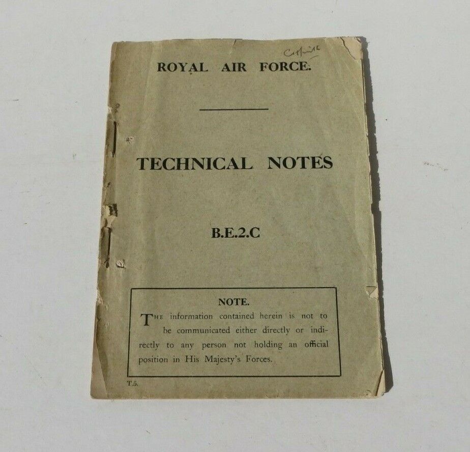 WW1 RAF Royal Air Force Technical Note Manual Book B.E.2.C BE2C Airplane Biplane
