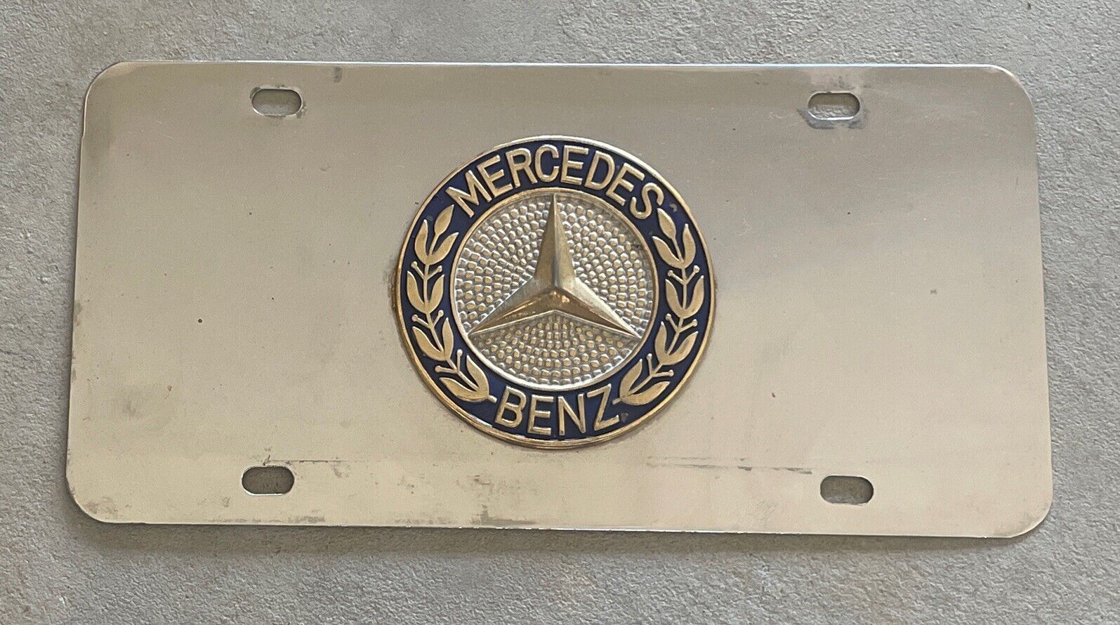RARE Mercedes Benz License Plate Booster Vintage Front Gold symbol Dealership