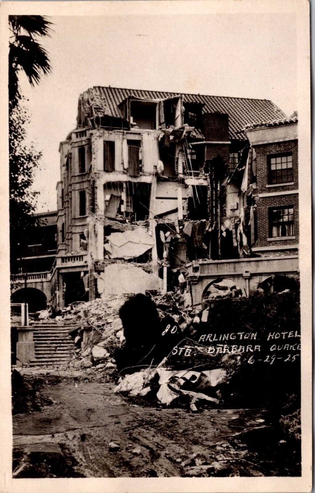 Real Photo Postcard Arlington Hotel After Santa Barbara California Earthquake