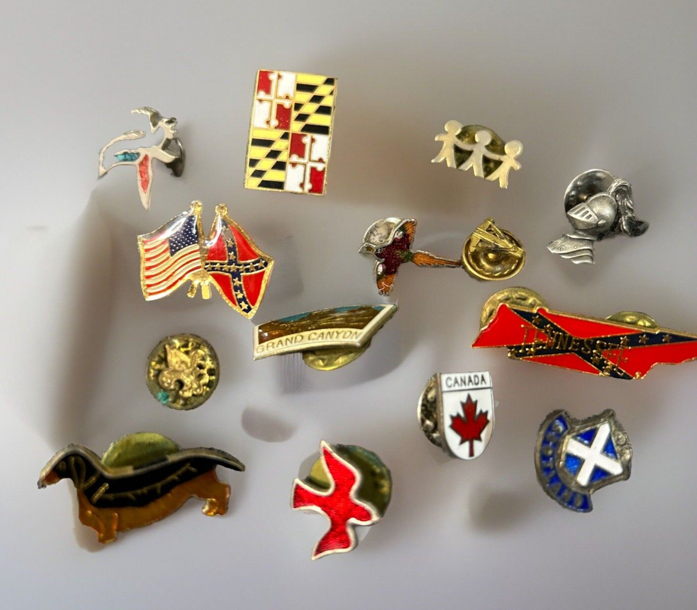 Vtg Lapel Pin Souvenir Lot Scotland Grand Canyon Metal Enamel Dachshund Flag Oth