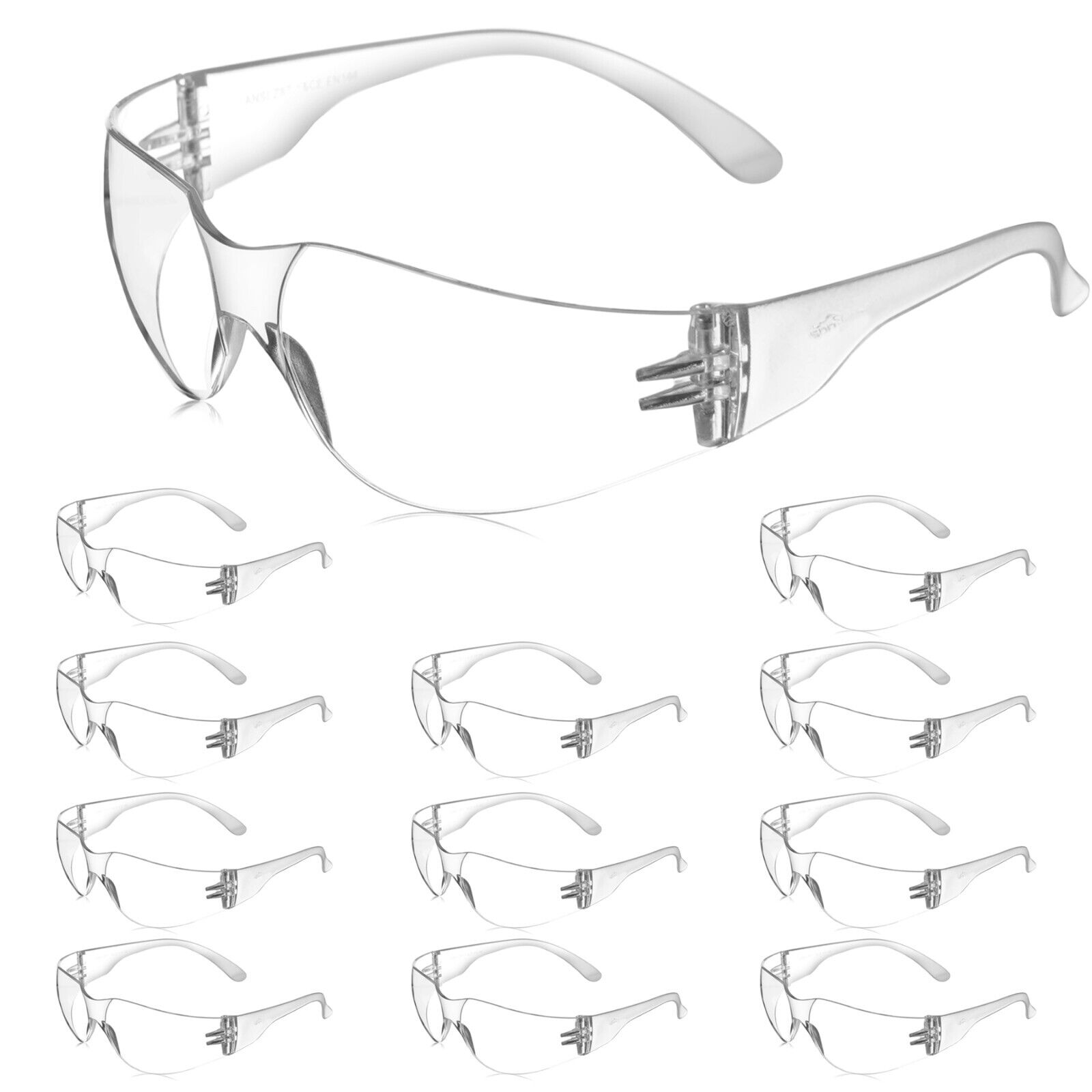 Crystal Clear Safety Glasses, ANSI Z87.1, Impact & Scratch Resistant Lens