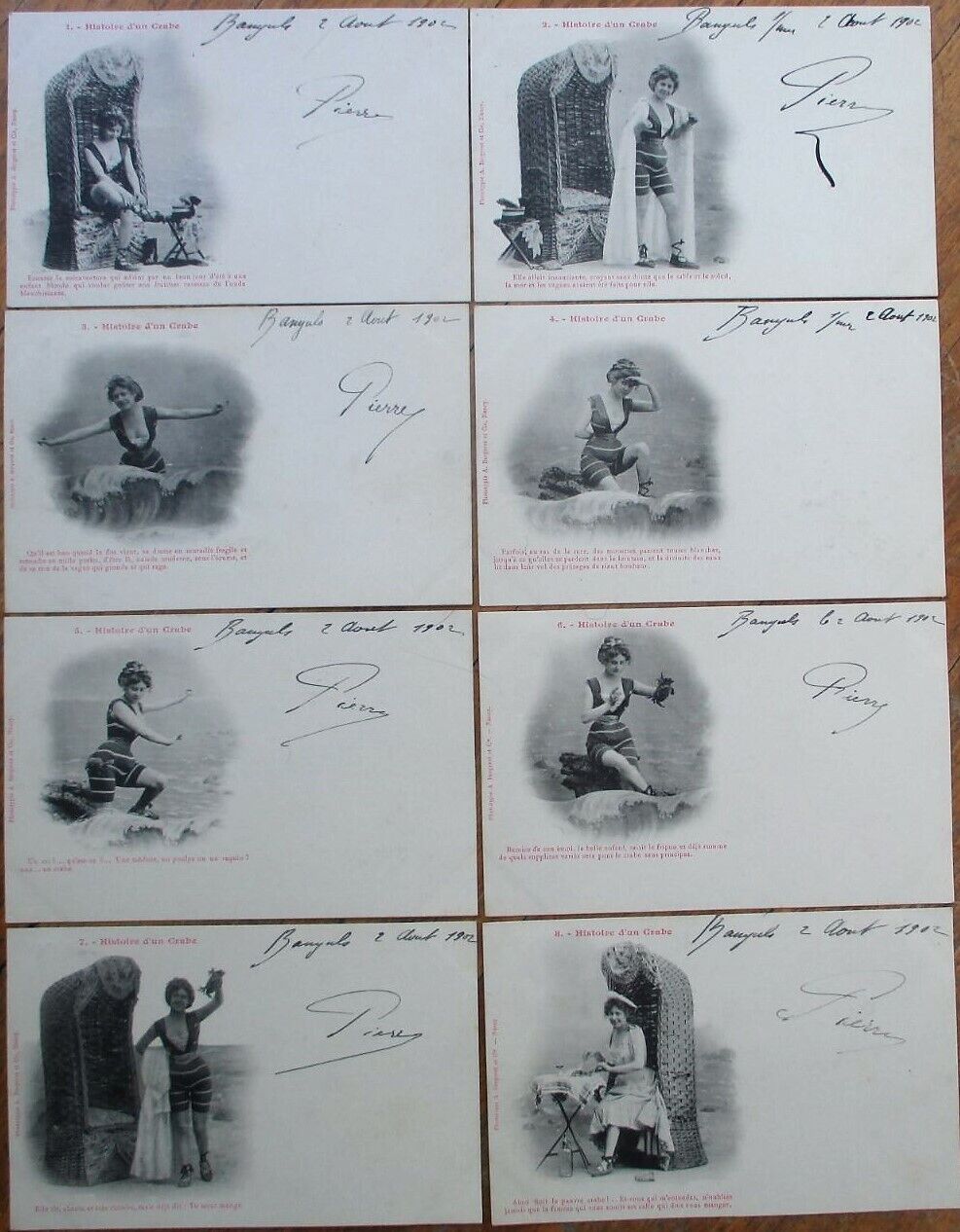Bathing Beauty 1903 Bergeret French Fantasy SET OF EIGHT Postcards- Crab, Risque