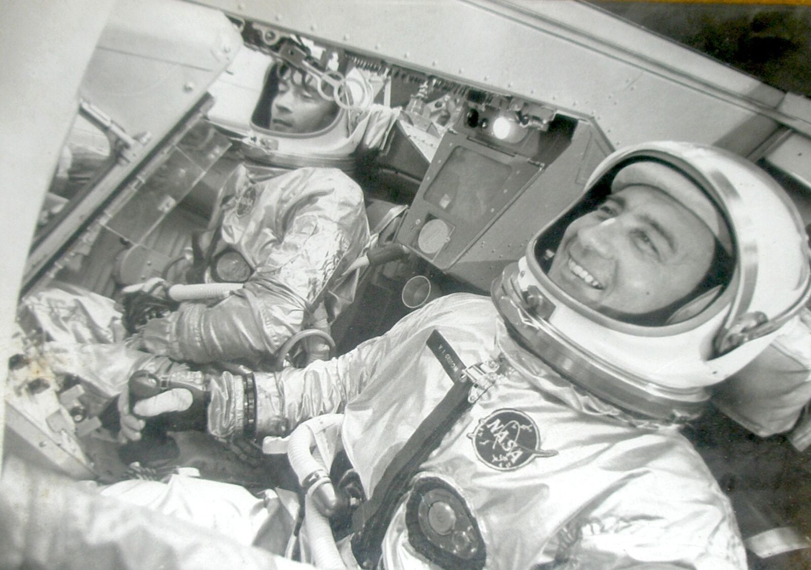 Astronauts VIRGIL 'GUS' GRISSOM & JOHN YOUNG taken inside Spacecraft 