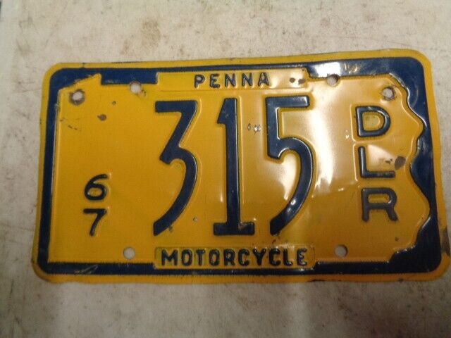 1967 Pennsylvania Motorcycle Dealer License Plate Good Condition Extra holes # #