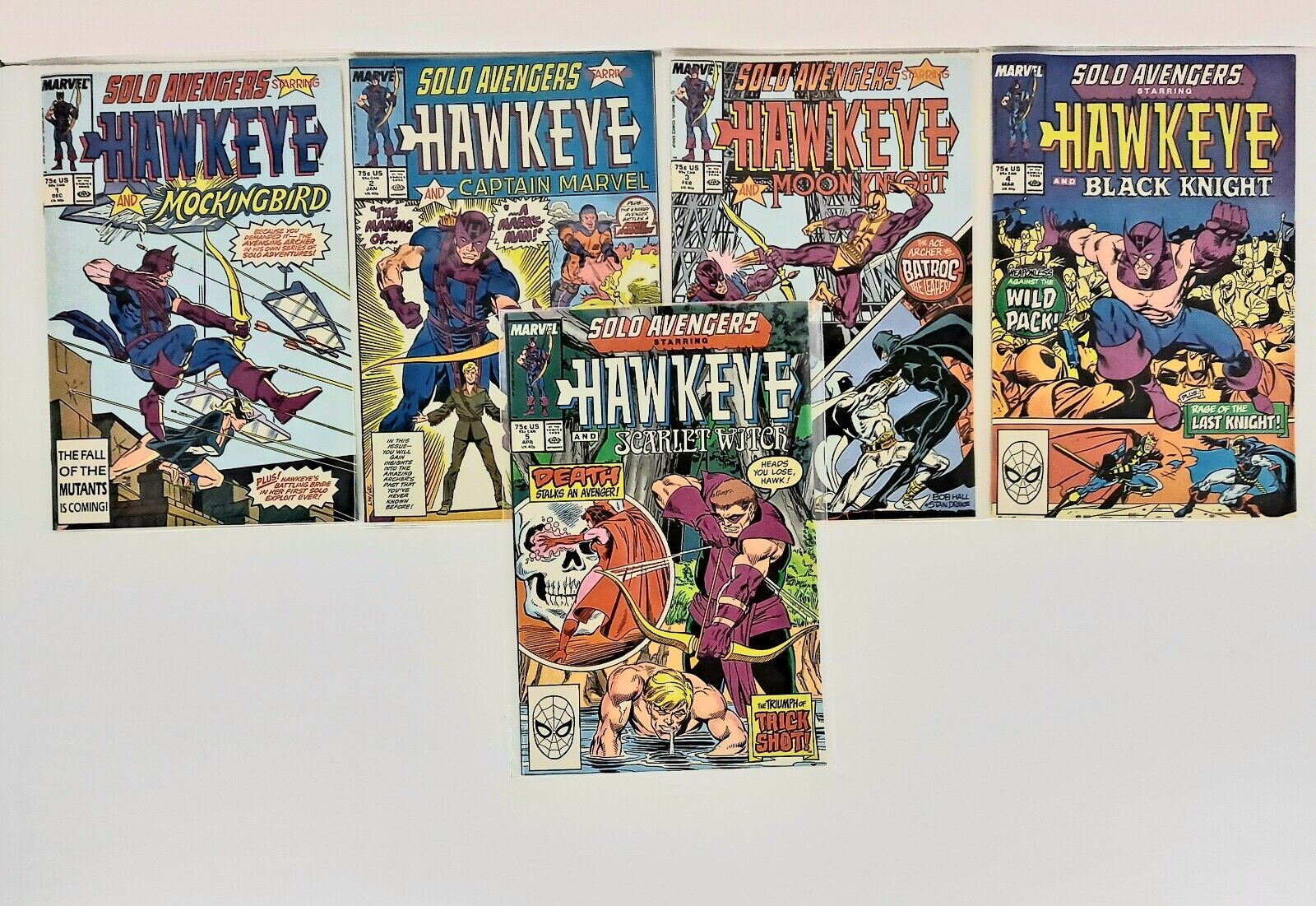 Marvel SOLO AVENGERS HAWKEYE #1-5 1987 with MOCKINGBIRD Original Owner 