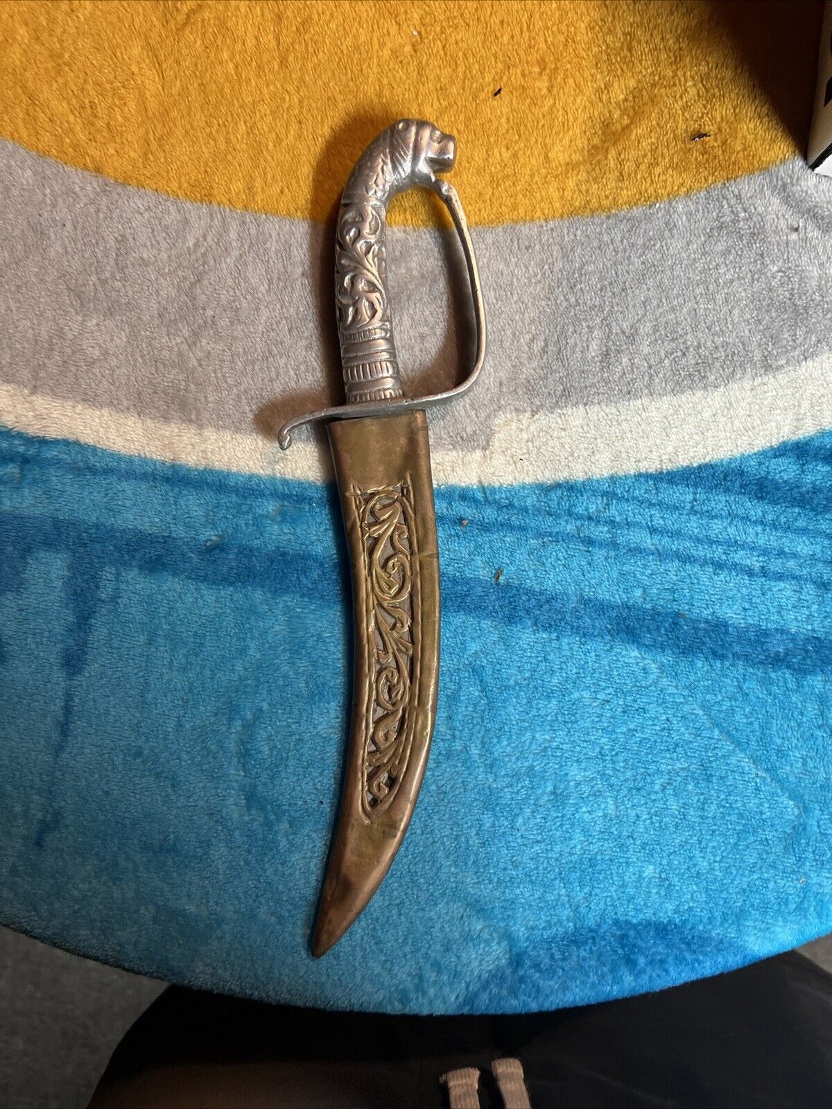 vintage Handmade Ornate Metal Knife filigree sheath dagger BRASS & pot matel?