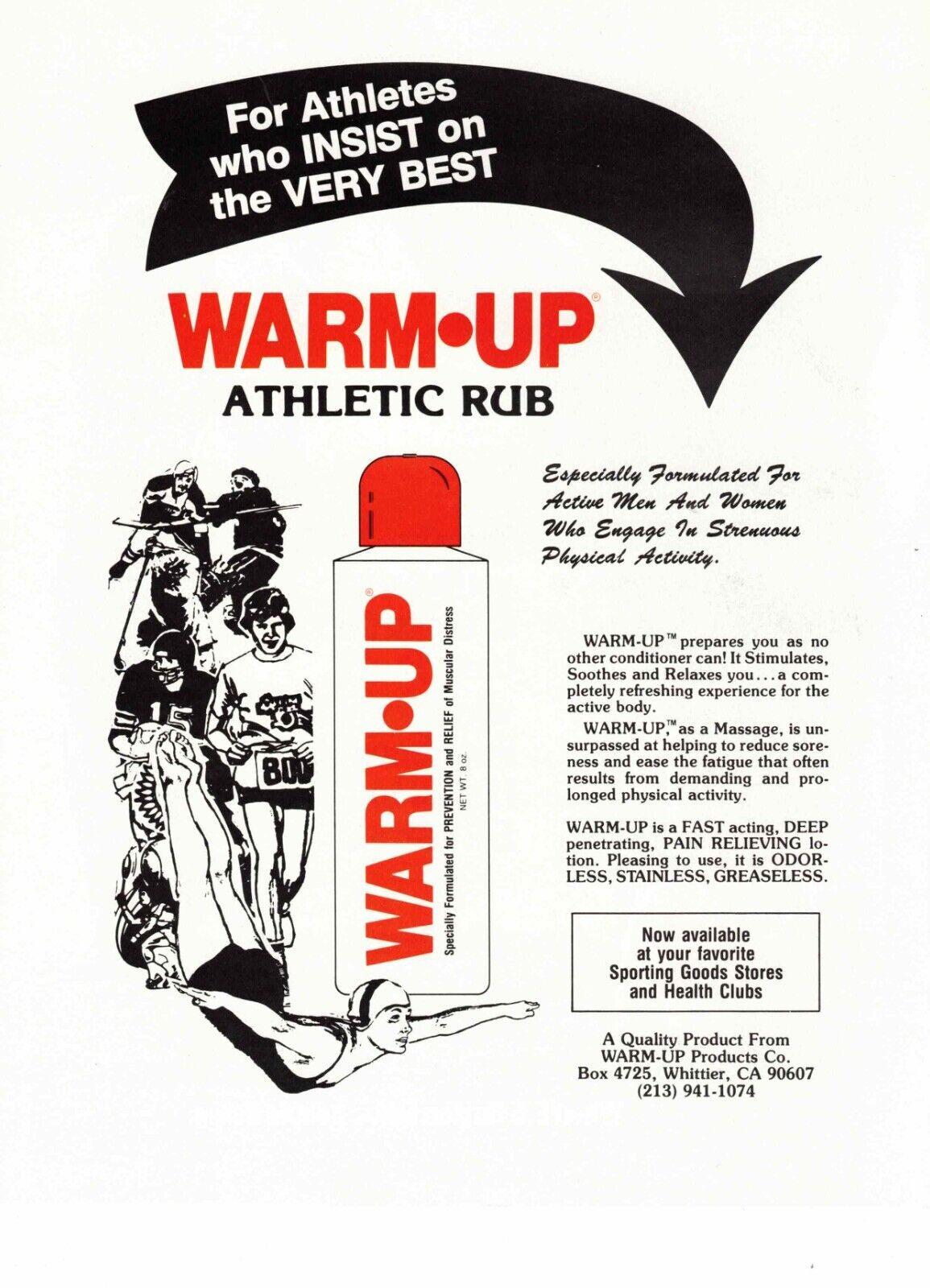 Vtg Print Ad 1980s Warm UP Athletic Rub Whittier CA Medicine Sports Football 3